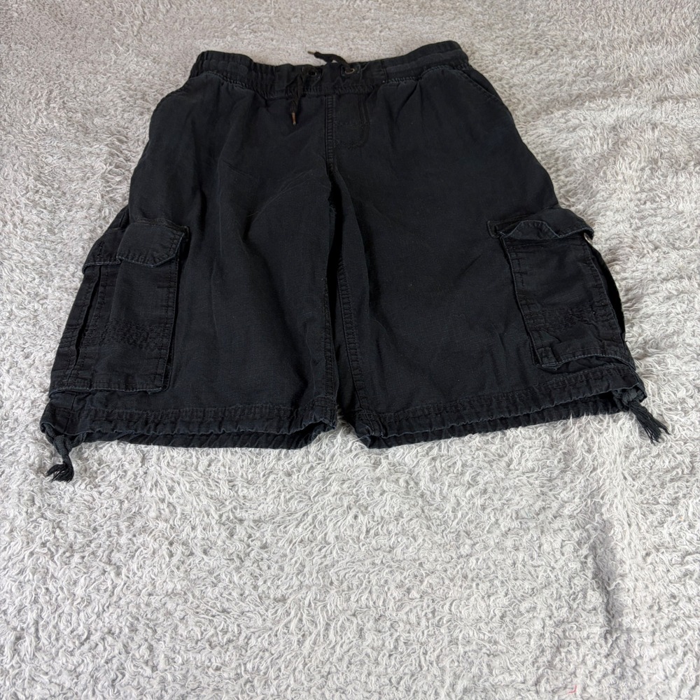 Machine Mens Black Ripstop Cargo Shorts Elastic Drawstring Waist Size Small